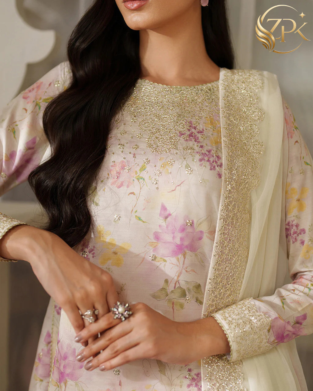 IZNIK-3PC LAWN DIGITAL PRINTED EMB SHIRT WITH SILK TYE&DYE EMB DUPATTA AND PRINTED TROUSER-ZPK-027