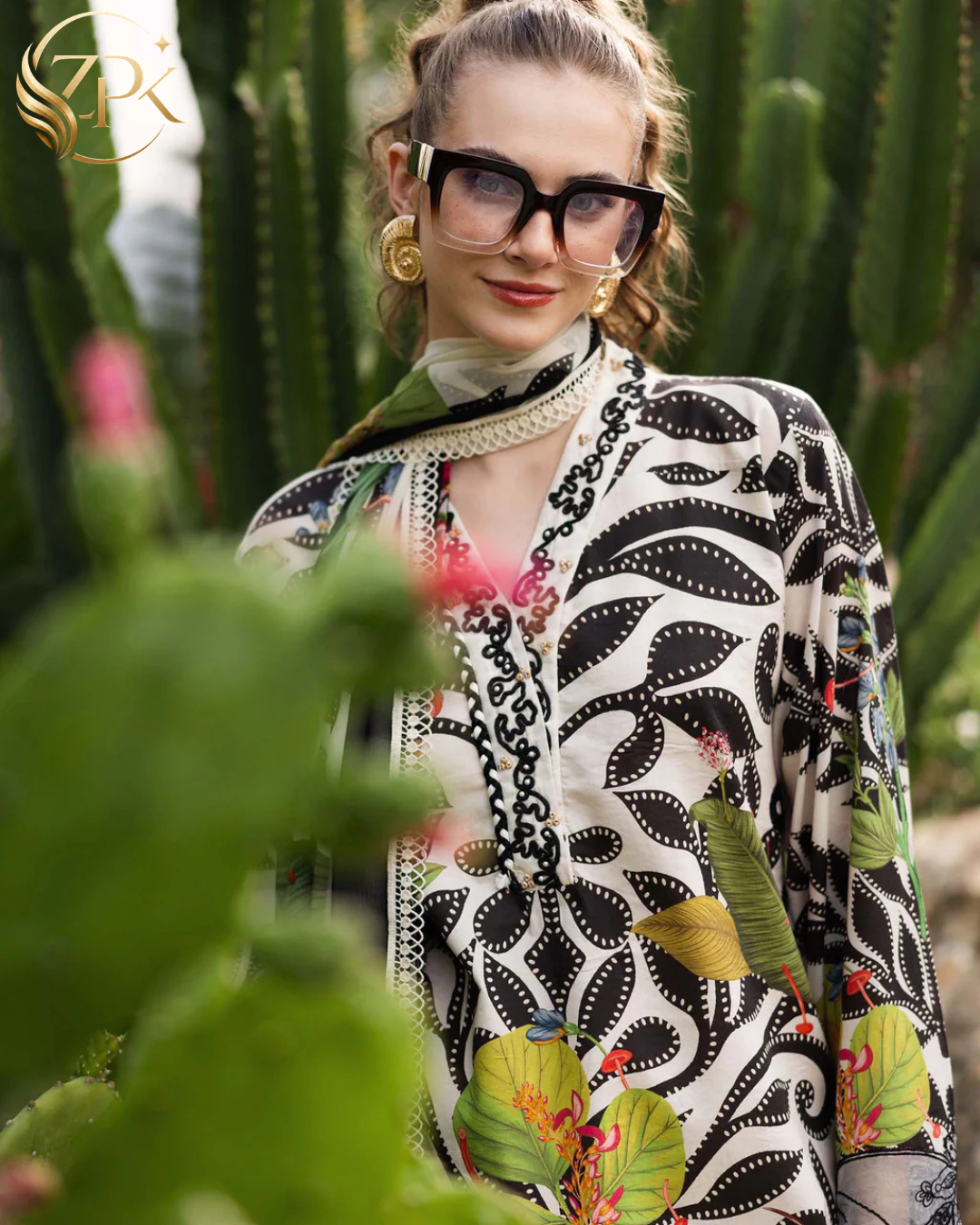 MARIA.B-3PC LAWN DIGITAL PRINTED EMB SHIRT WITH SILK PRINTED DUPATTA AND DYED TROUSER-ZPK-047