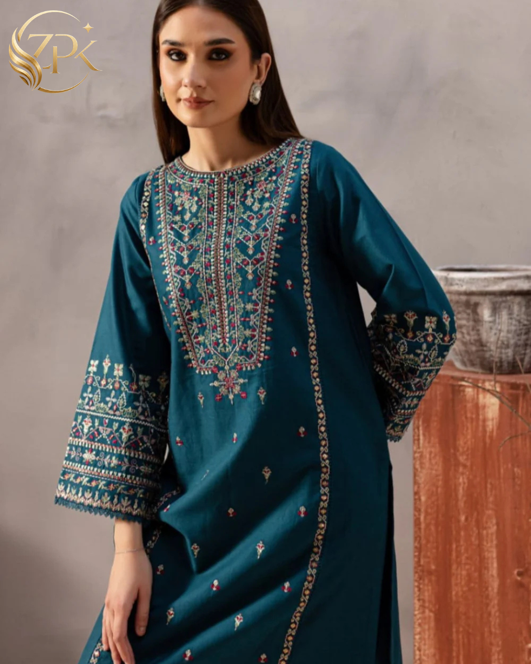 BATIK-BLUE PEARL 2PC- EMBROIDERED SHIRT WITH TROUSER-ZPK-223