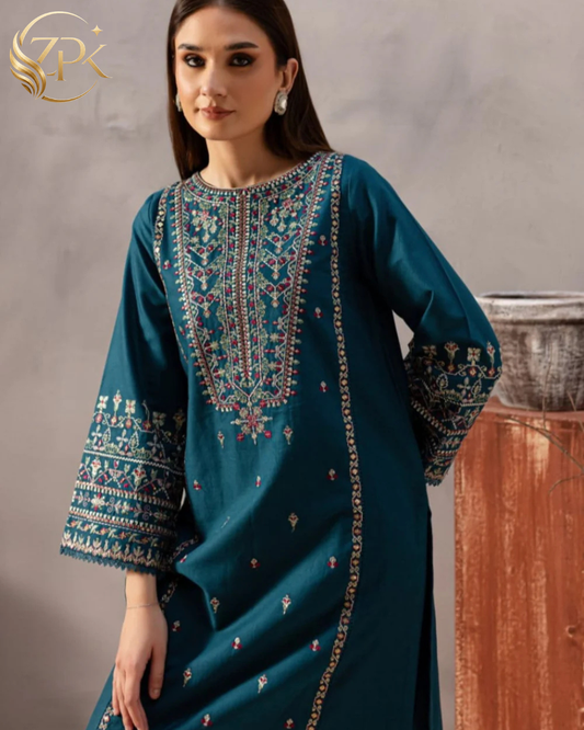 BATIK-BLUE PEARL 2PC- EMBROIDERED SHIRT WITH TROUSER-ZPK-223