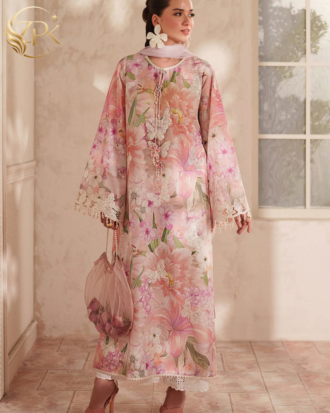 BAROQUE-3PC LAWN DIGITAL PRINTED EMB SHIRT WITH SILK PRINTED DUPATTA AND TROUSER-ZPK-054