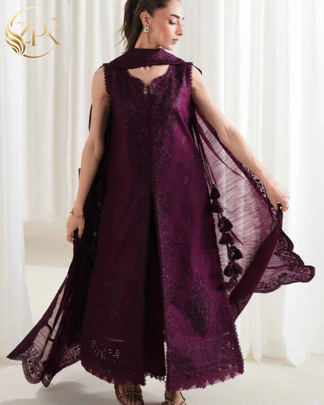 ZAIB-3PC LAWN EMBROIDERED SHIRT WITH KHADDI NET EMB DUPATTA AND TROUSER-ZPK-4922