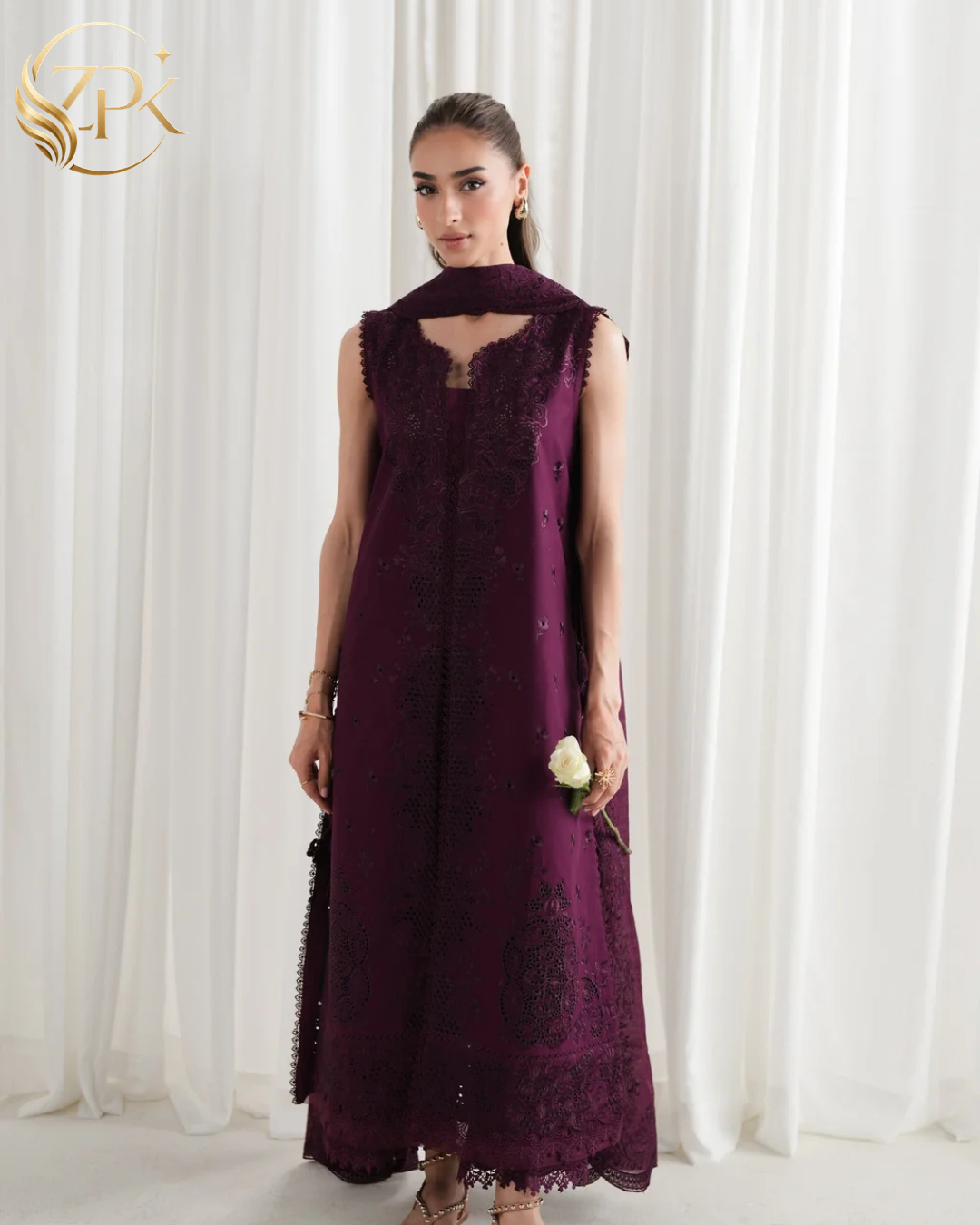 ZAIB-3PC LAWN EMBROIDERED SHIRT WITH KHADDI NET EMB DUPATTA AND TROUSER-ZPK-4922