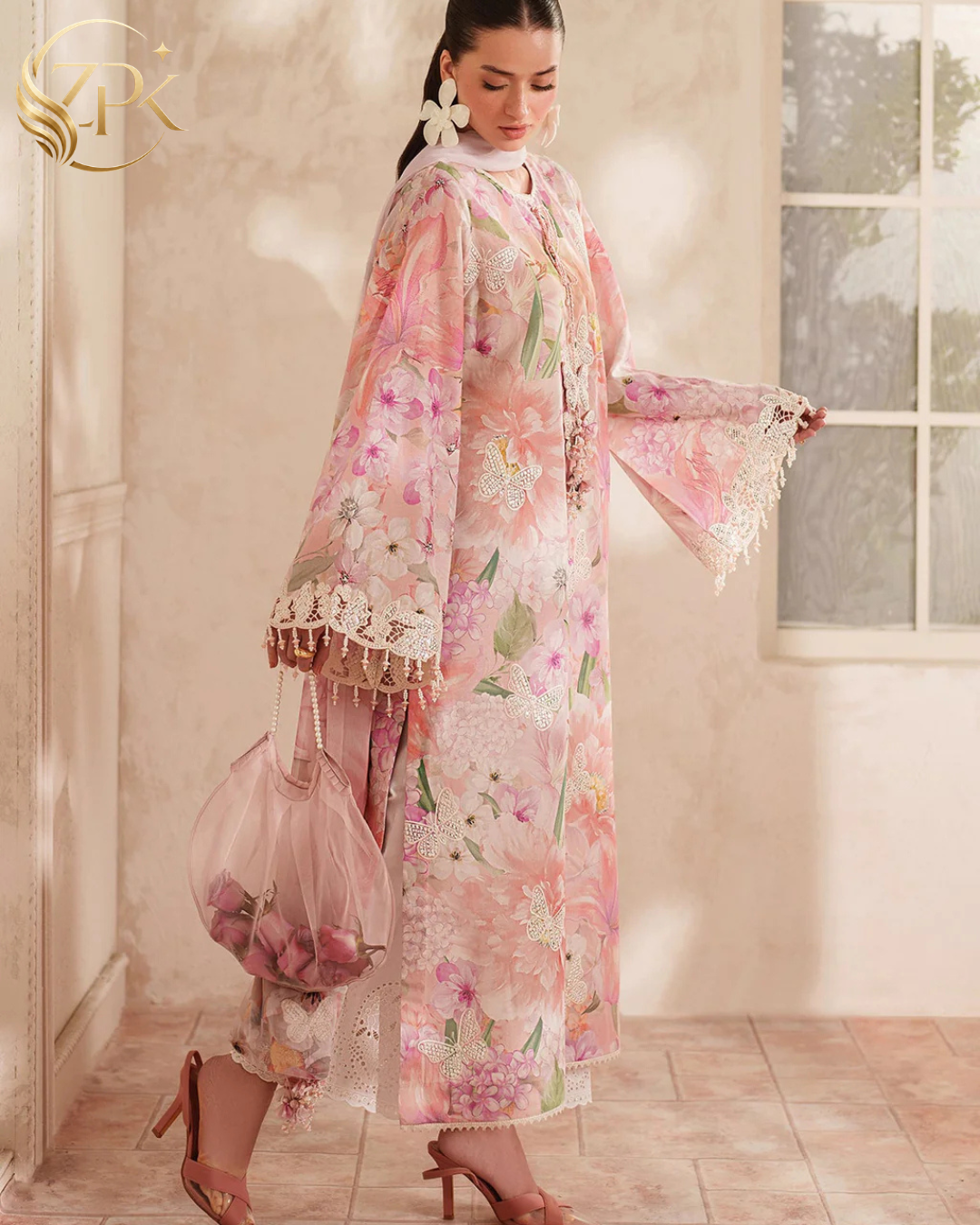 BAROQUE-3PC LAWN DIGITAL PRINTED EMB SHIRT WITH SILK PRINTED DUPATTA AND TROUSER-ZPK-054
