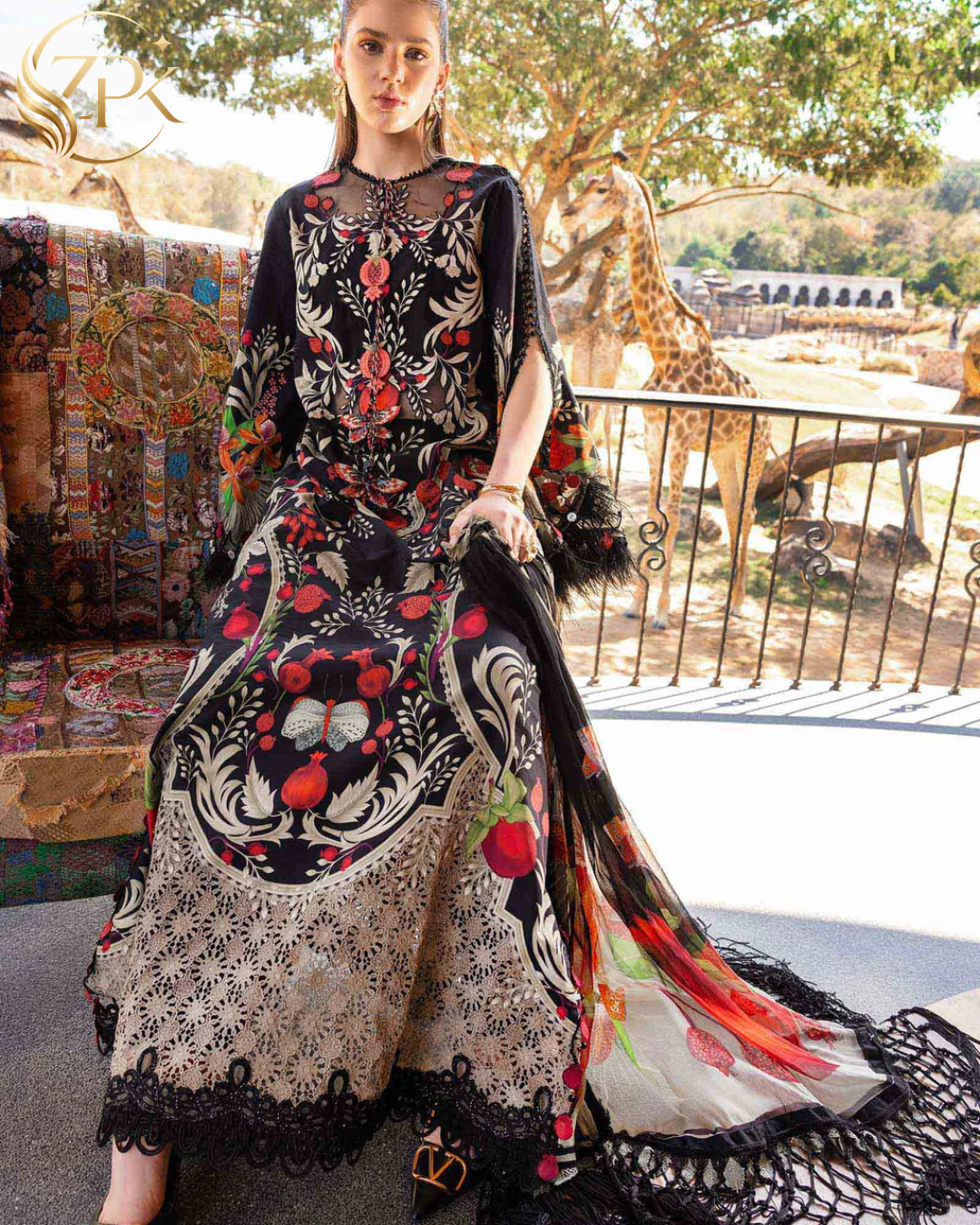 MARIA.B-3PC LAWN EMB PRINTED SHIRT WITH SILK PRINTED DUPATTA & DYED TROUSER-ZPK-033