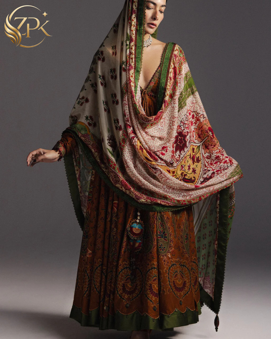 ZARA SHAH JAHAN-3PC DIGITAL PRINTED FROCK WITH SILK PRINTED DUPATTA & DYED TROUSER-ZPK-062
