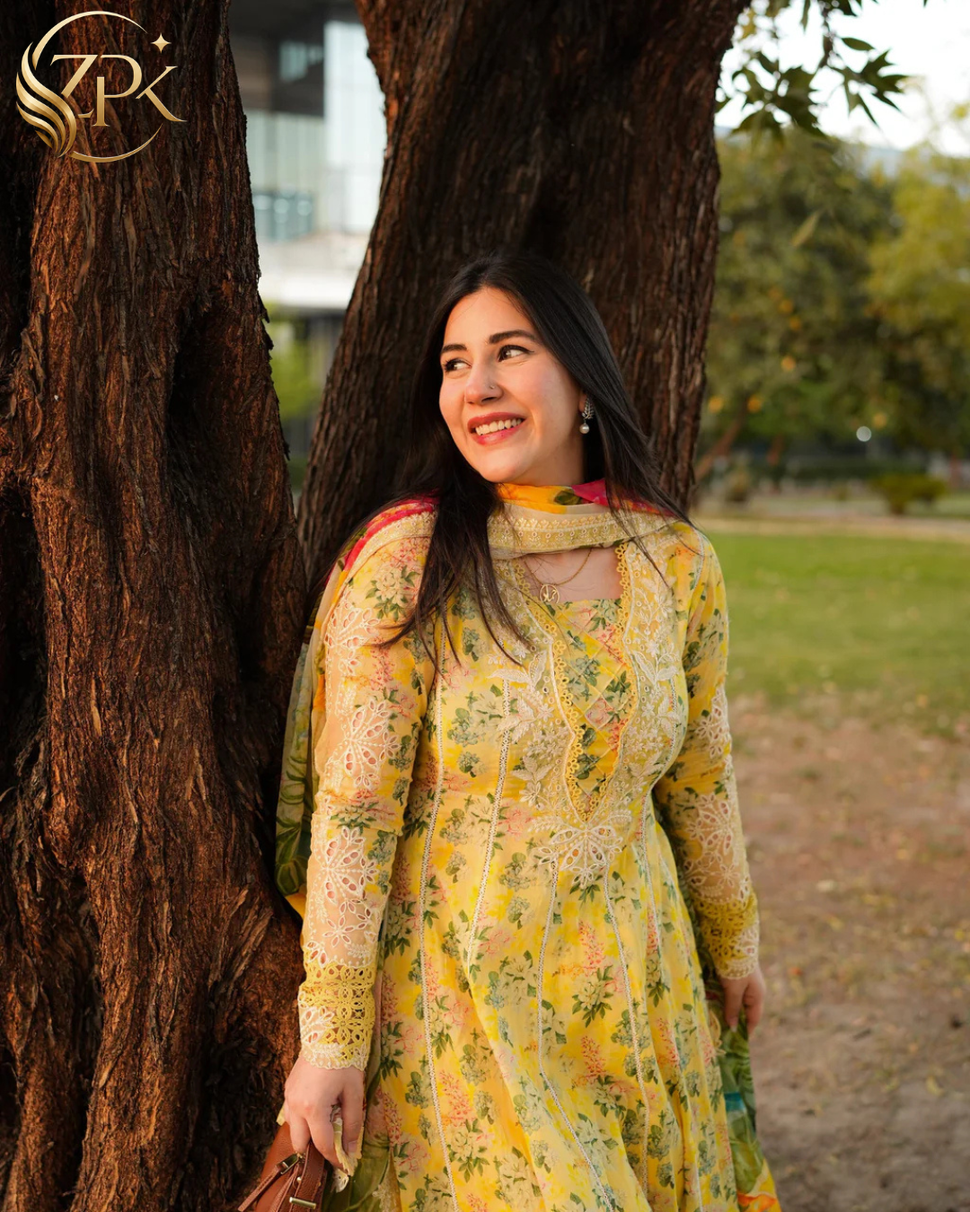 ANEELAS-3PC LAWN PRINTED EMB FROCK WITH SILK PRINTED EMB DUPATTA AND DYED TROUSER-ZPK-038