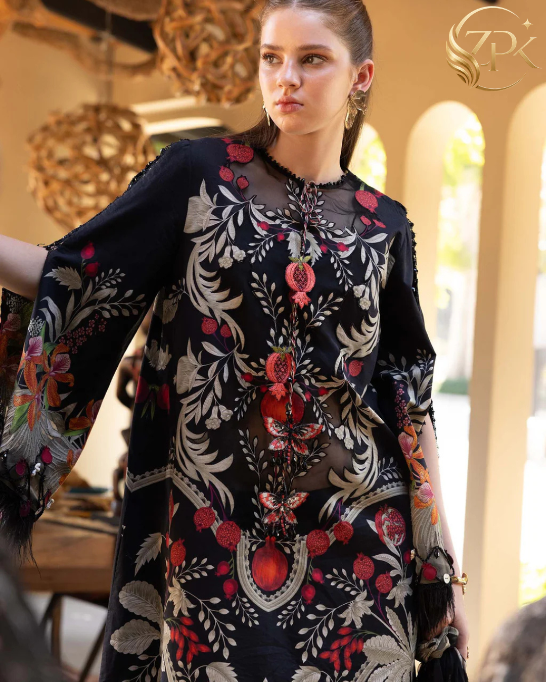 MARIA.B-3PC LAWN EMB PRINTED SHIRT WITH SILK PRINTED DUPATTA & DYED TROUSER-ZPK-033
