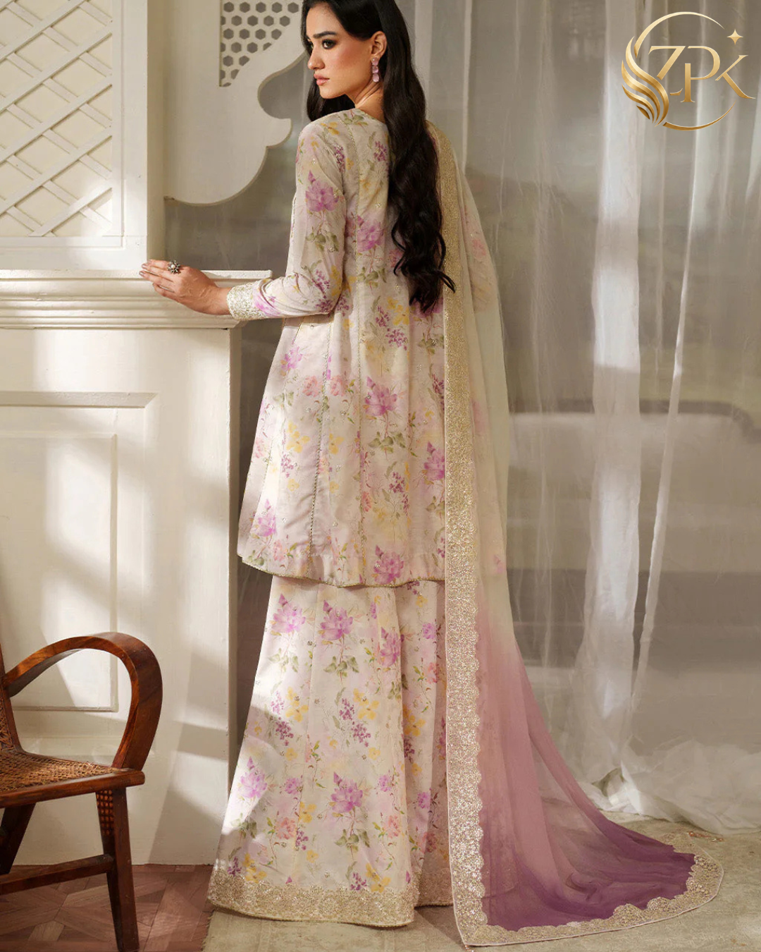 IZNIK-3PC LAWN DIGITAL PRINTED EMB SHIRT WITH SILK TYE&DYE EMB DUPATTA AND PRINTED TROUSER-ZPK-027