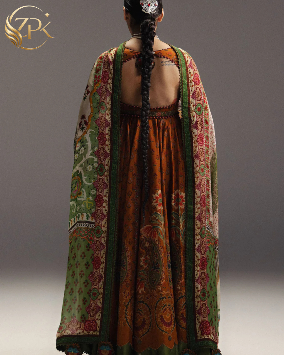 ZARA SHAH JAHAN-3PC DIGITAL PRINTED FROCK WITH SILK PRINTED DUPATTA & DYED TROUSER-ZPK-062