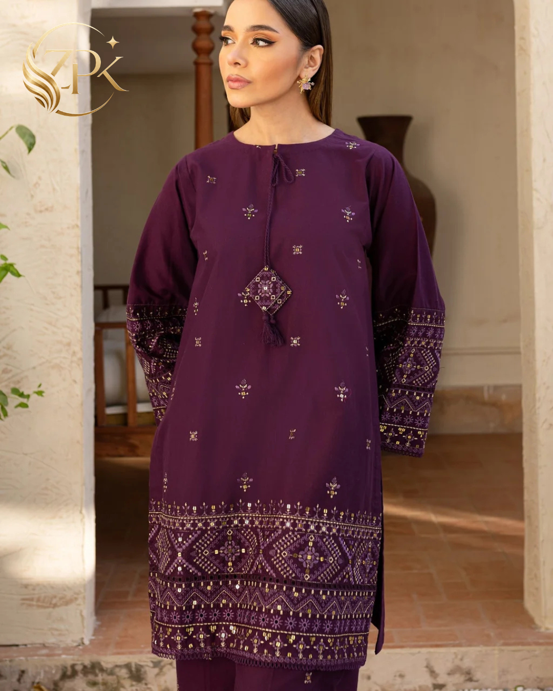 BATIK-2PC LAWN SEQUIN EMBROIDERED SHIRT WITH SEQUIN EMBROIDERED TROUSER-ZPK-202