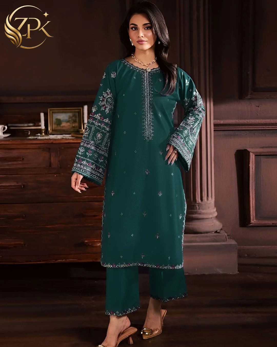 BATIK-2PIECE LAWN SEQUIN EMB SHIRT WITH LAWN EMB SLEEVES-ZPK-246