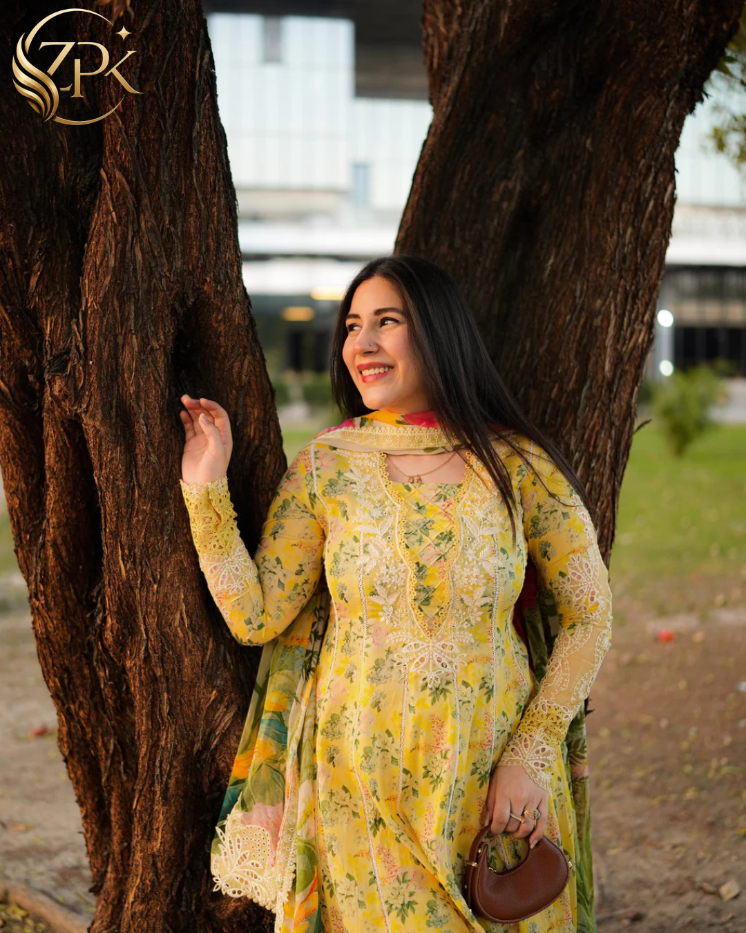 ANEELAS-3PC LAWN PRINTED EMB FROCK WITH SILK PRINTED EMB DUPATTA AND DYED TROUSER-ZPK-038