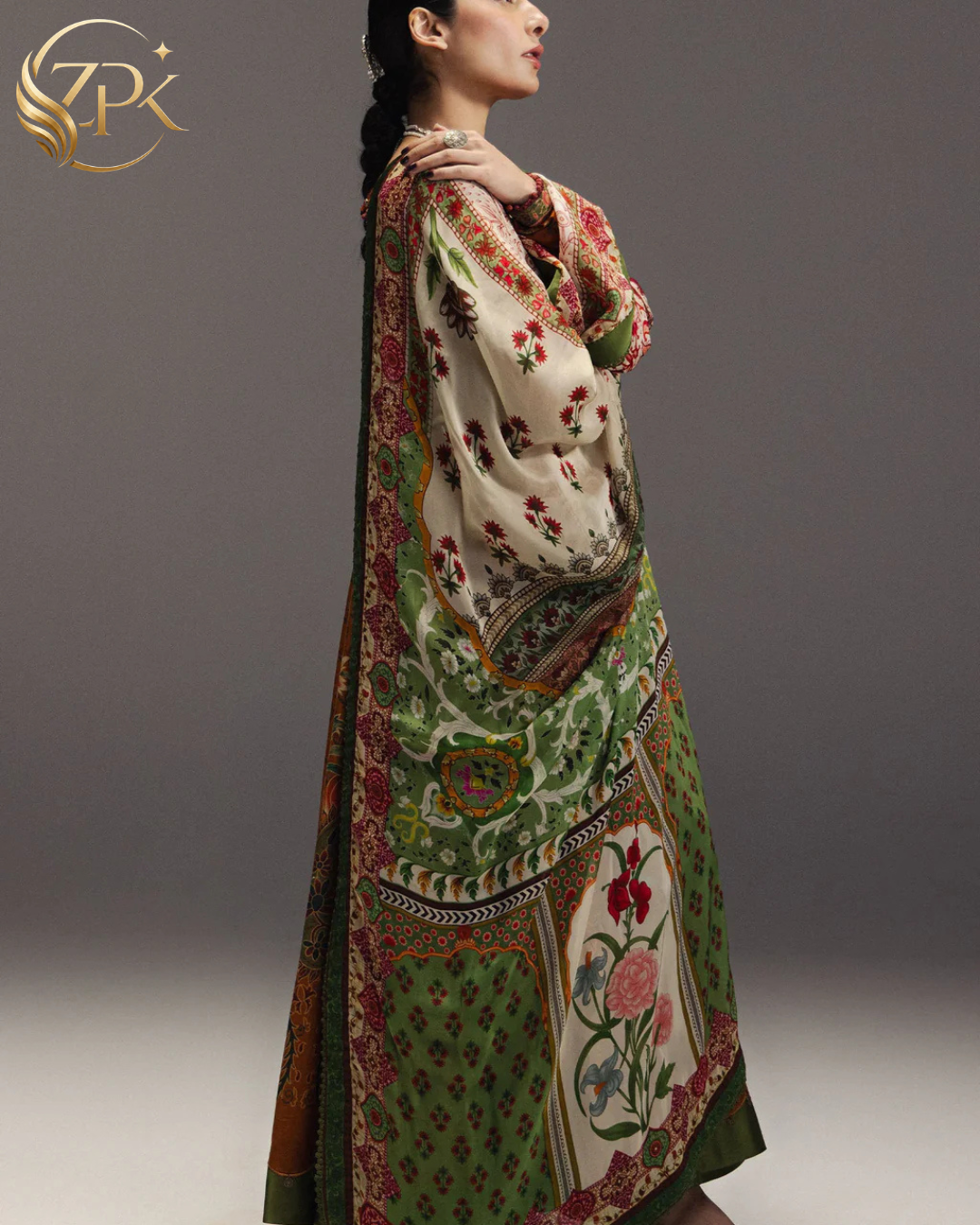 ZARA SHAH JAHAN-3PC DIGITAL PRINTED FROCK WITH SILK PRINTED DUPATTA & DYED TROUSER-ZPK-062