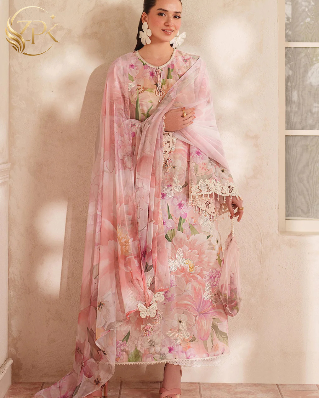 BAROQUE-3PC LAWN DIGITAL PRINTED EMB SHIRT WITH SILK PRINTED DUPATTA AND TROUSER-ZPK-054