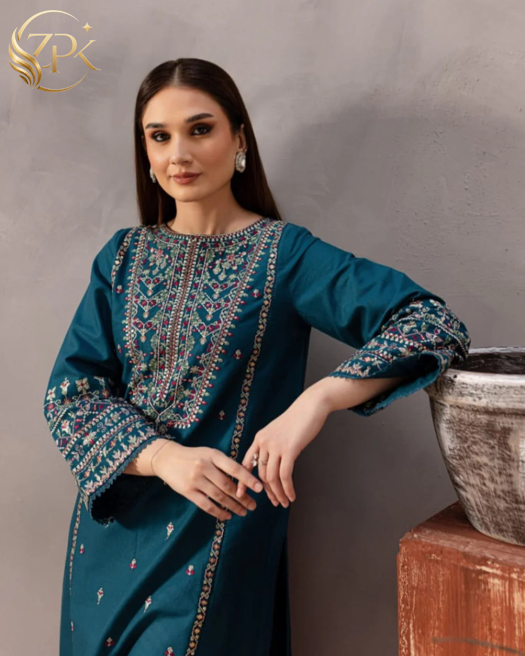 BATIK-BLUE PEARL 2PC- EMBROIDERED SHIRT WITH TROUSER-ZPK-223