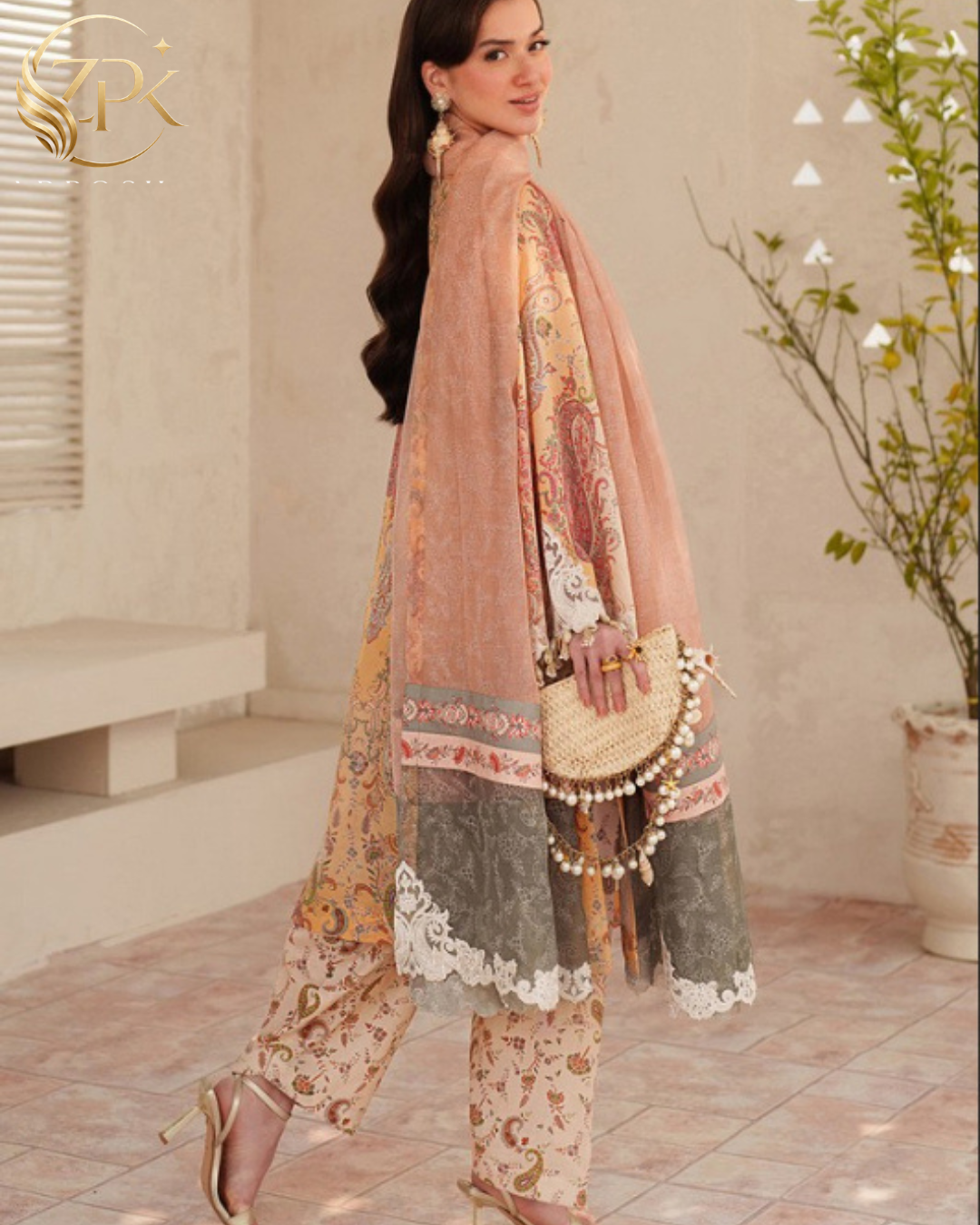 BAROQUE-3PC LAWN DIGITAL PRINTED EMB SHIRT WITH SILK PRINTED EMB DUPATTA AND PRINTED TROUSER-ZPK-014