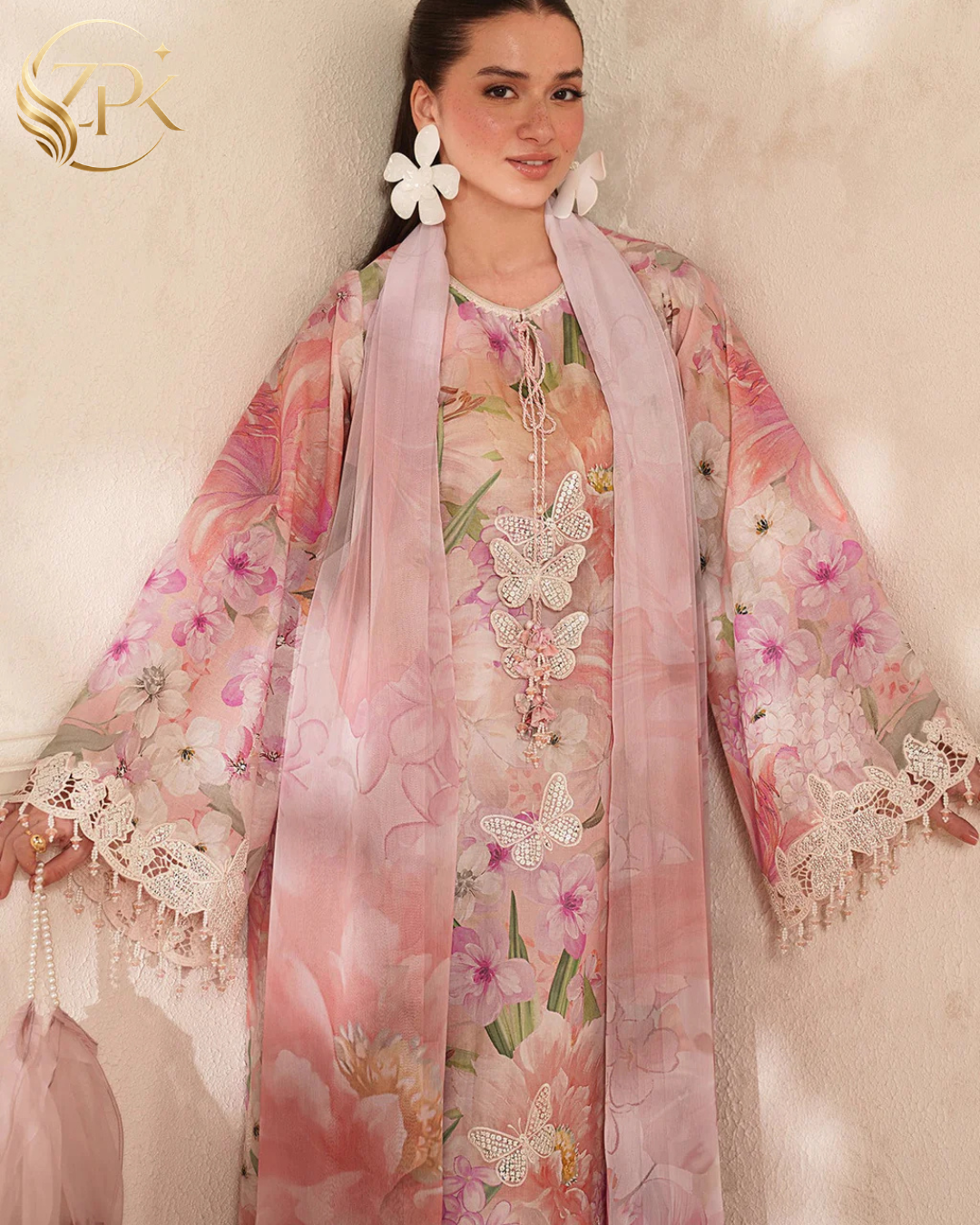BAROQUE-3PC LAWN DIGITAL PRINTED EMB SHIRT WITH SILK PRINTED DUPATTA AND TROUSER-ZPK-054