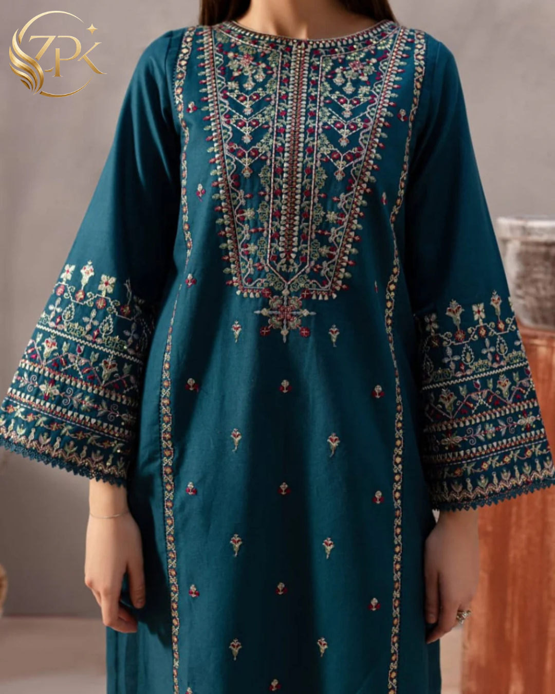 BATIK-BLUE PEARL 2PC- EMBROIDERED SHIRT WITH TROUSER-ZPK-223