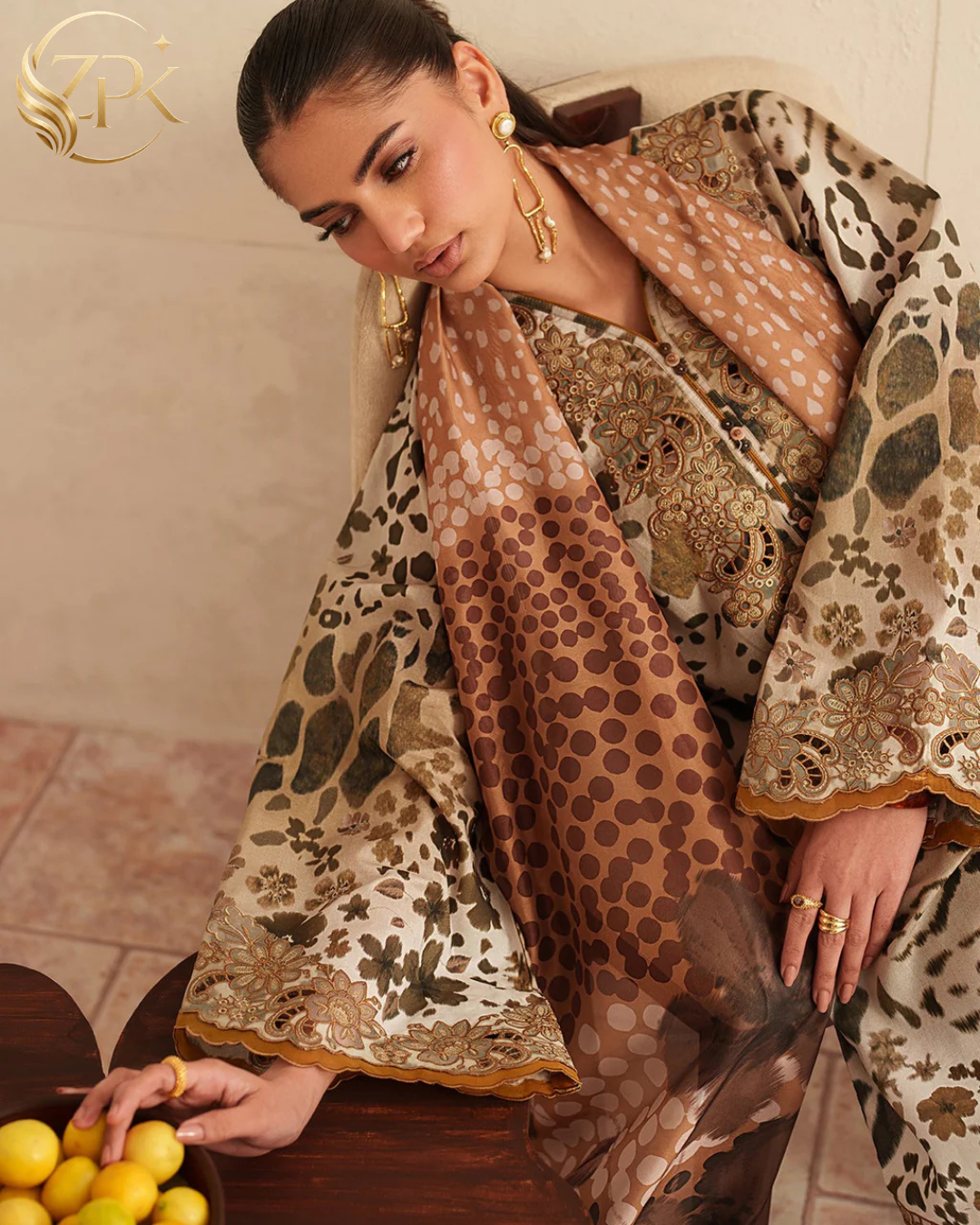 BAROQUE-3PC LAWN DIGITAL PRINTED EMB SHIRT WITH SILK PRINTED DUPATTA AND PRINTED TROUSER-ZPK-023