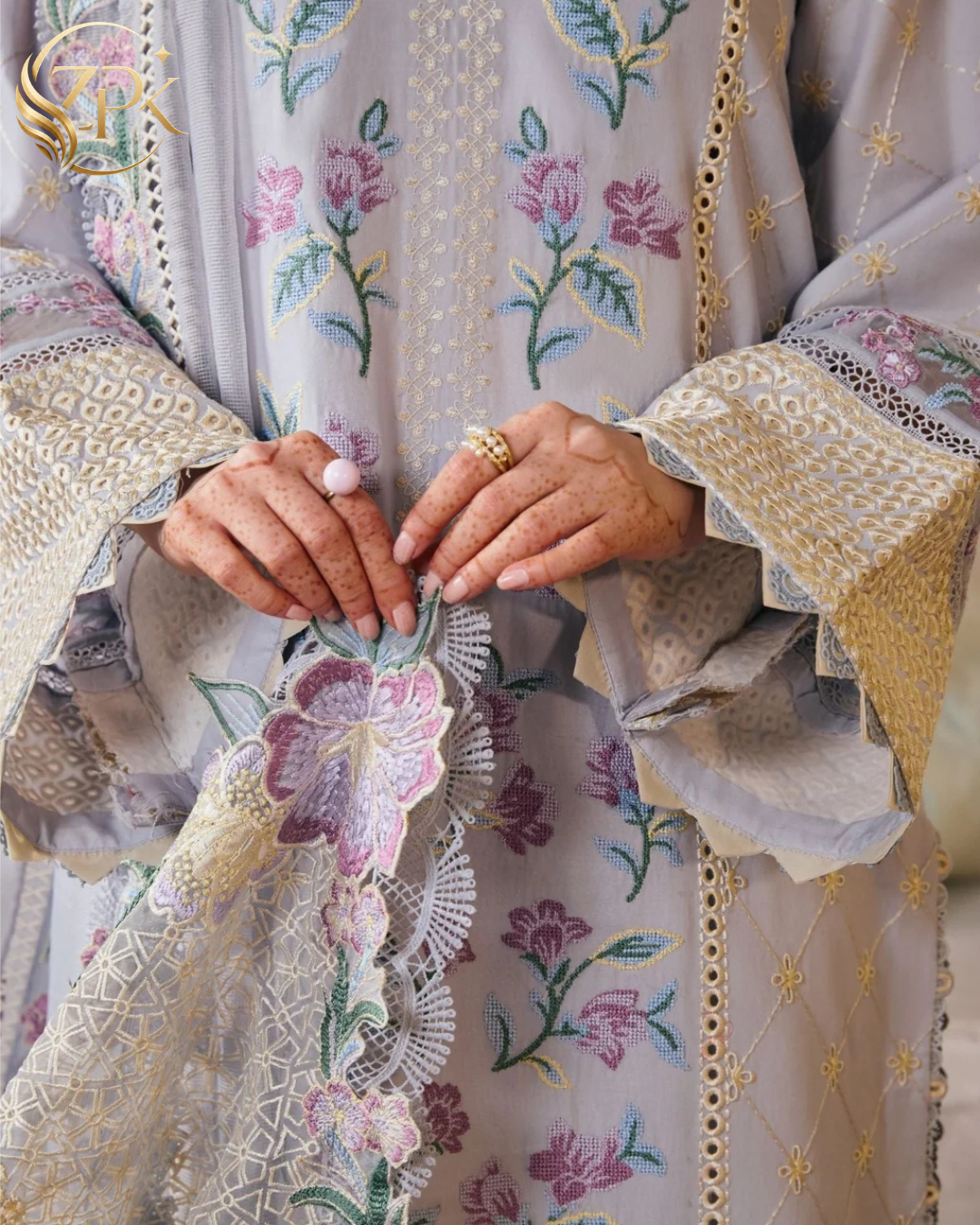 MARYAM HUSSAIN-3PC LAWN EMBROIDERED SHIRT WITH KHADDI NET EMB DUPATTA AND TROUSER-ZPK-4913