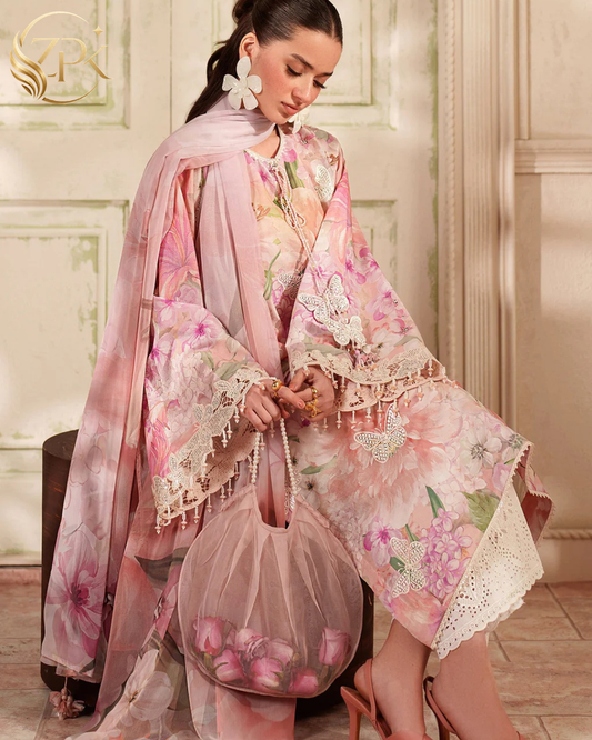 BAROQUE-3PC LAWN DIGITAL PRINTED EMB SHIRT WITH SILK PRINTED DUPATTA AND TROUSER-ZPK-054