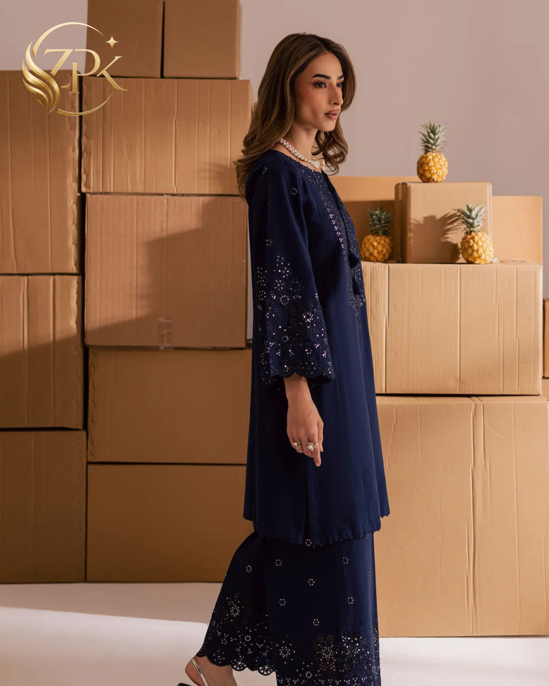 BATIK-2PIECE LAWN SEQUIN & CHIKAN EMB NECKLINE WITH SEQUIN EMB TROUSER-ZPK-245