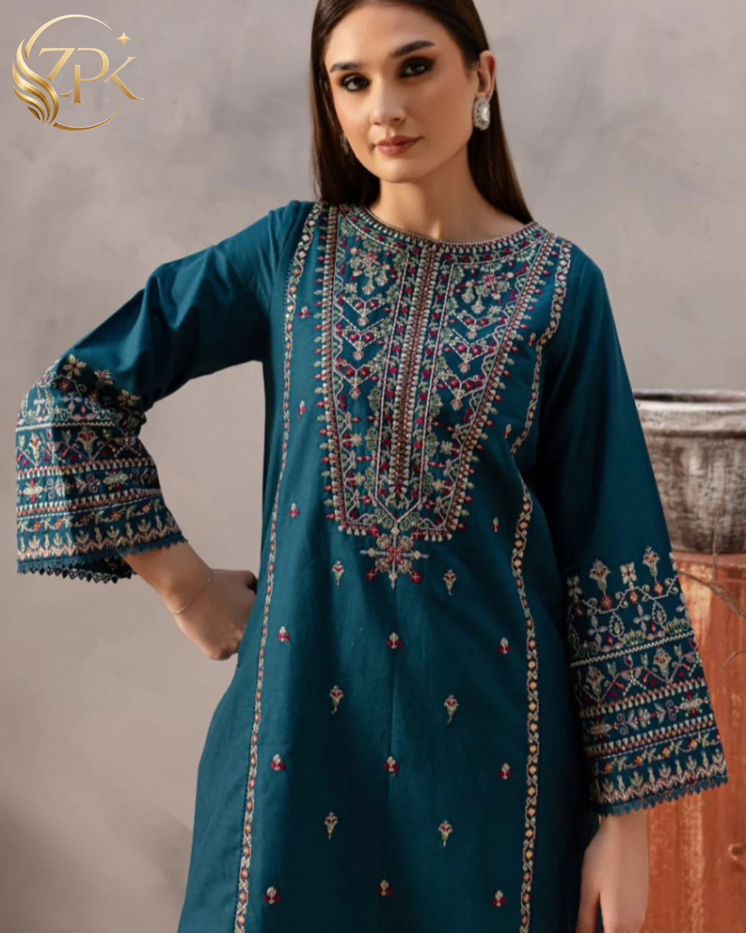 BATIK-BLUE PEARL 2PC- EMBROIDERED SHIRT WITH TROUSER-ZPK-223