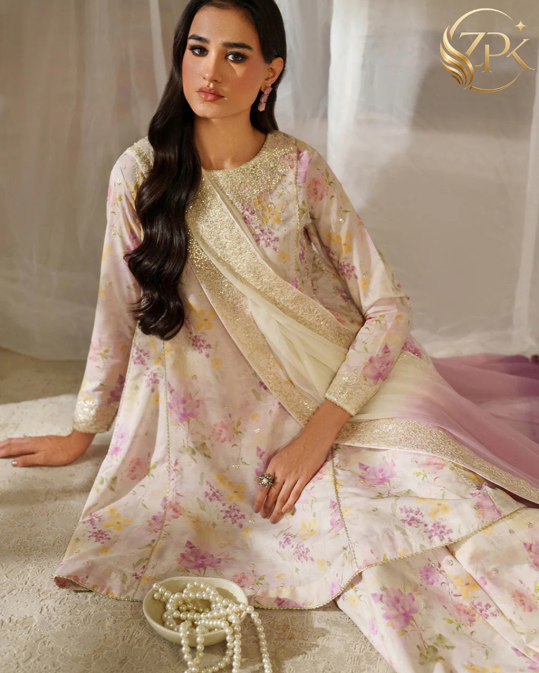 IZNIK-3PC LAWN DIGITAL PRINTED EMB SHIRT WITH SILK TYE&DYE EMB DUPATTA AND PRINTED TROUSER-ZPK-027