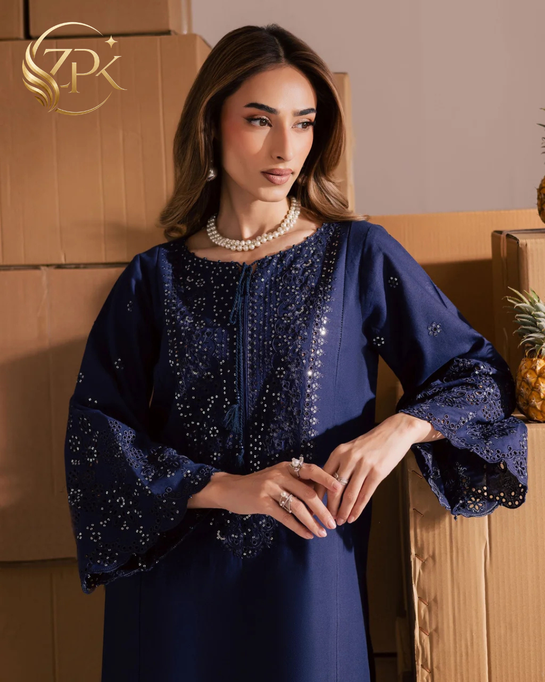 BATIK-2PIECE LAWN SEQUIN & CHIKAN EMB NECKLINE WITH SEQUIN EMB TROUSER-ZPK-245