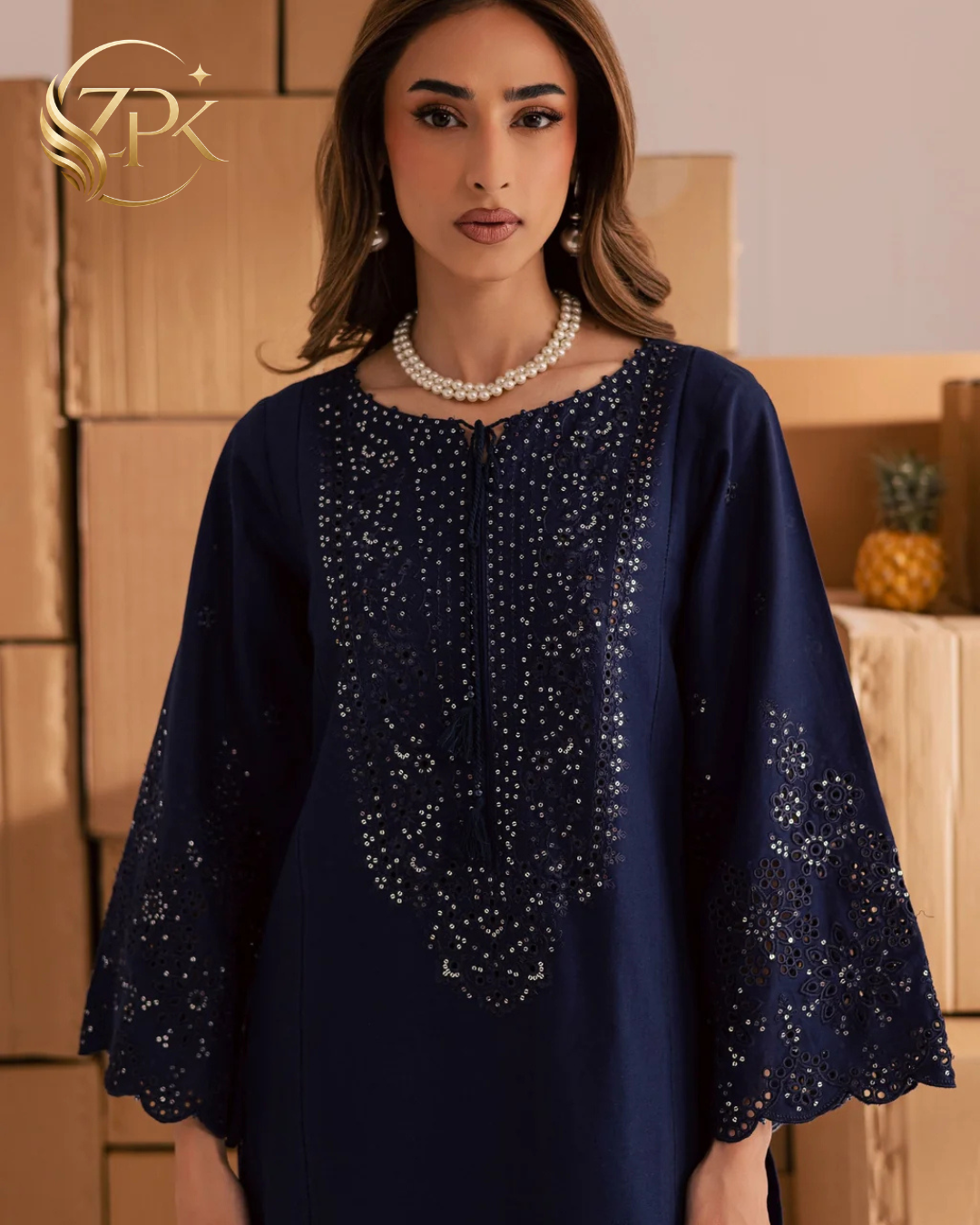 BATIK-2PIECE LAWN SEQUIN & CHIKAN EMB NECKLINE WITH SEQUIN EMB TROUSER-ZPK-245