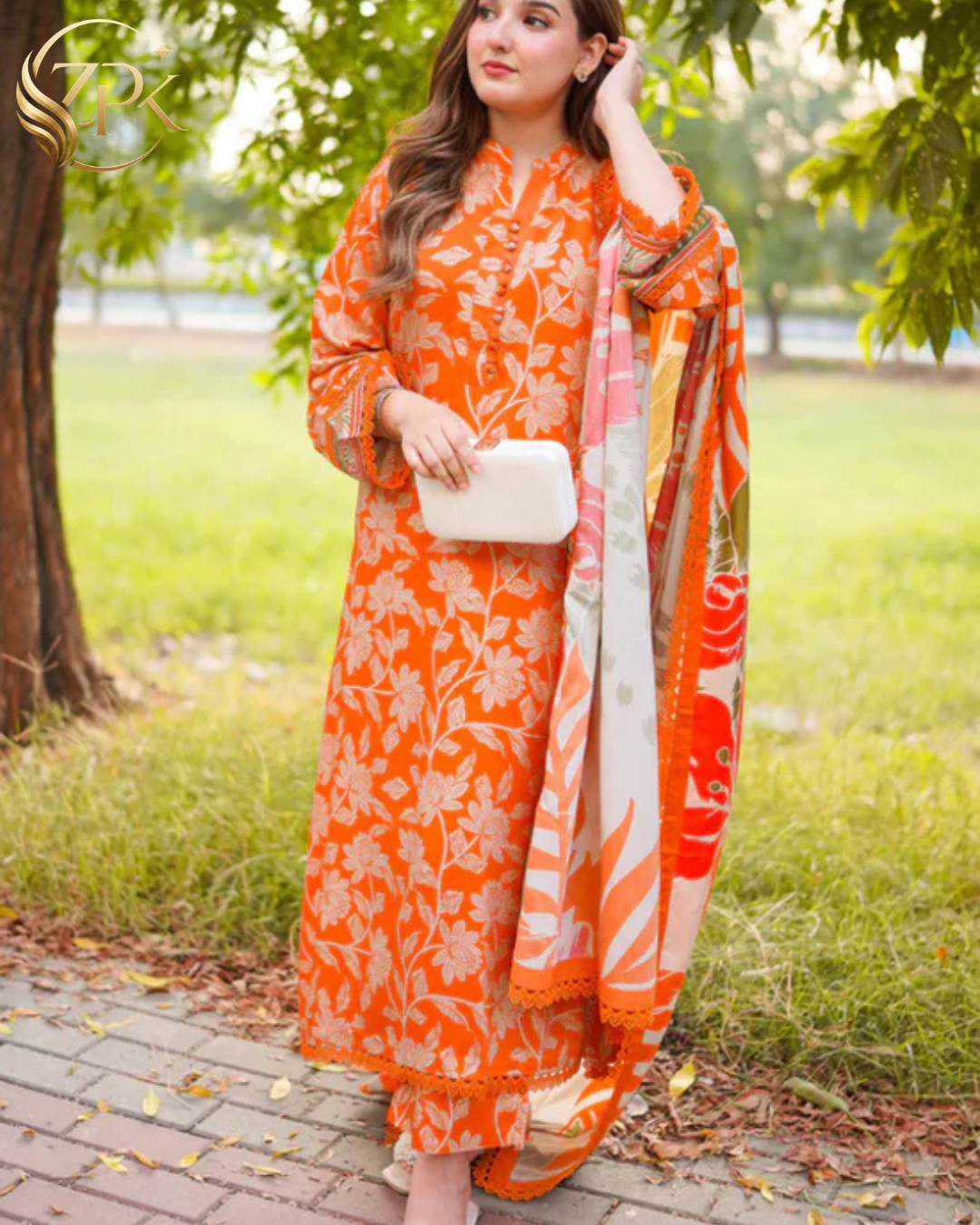 ANEELAS-3PC LAWN DIGITAL PRINTED SHIRT WITH SILK PRINTED DUPATTA AND PRINTED TROUSER-ZPK-030