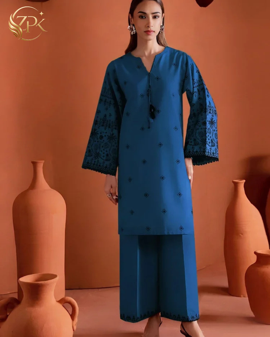 BATIK-2PC LAWN EMBROIDERED SHIRT WITH EMBROIDRED SLEEVES & DYED TROUSER-ZPK-207